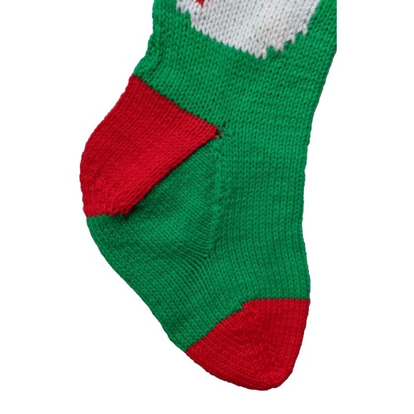 Vintage Hand Knit Wool Christmas Stocking Snowman Candy Cane Jingle Bell Kitschy - Picture 5 of 8